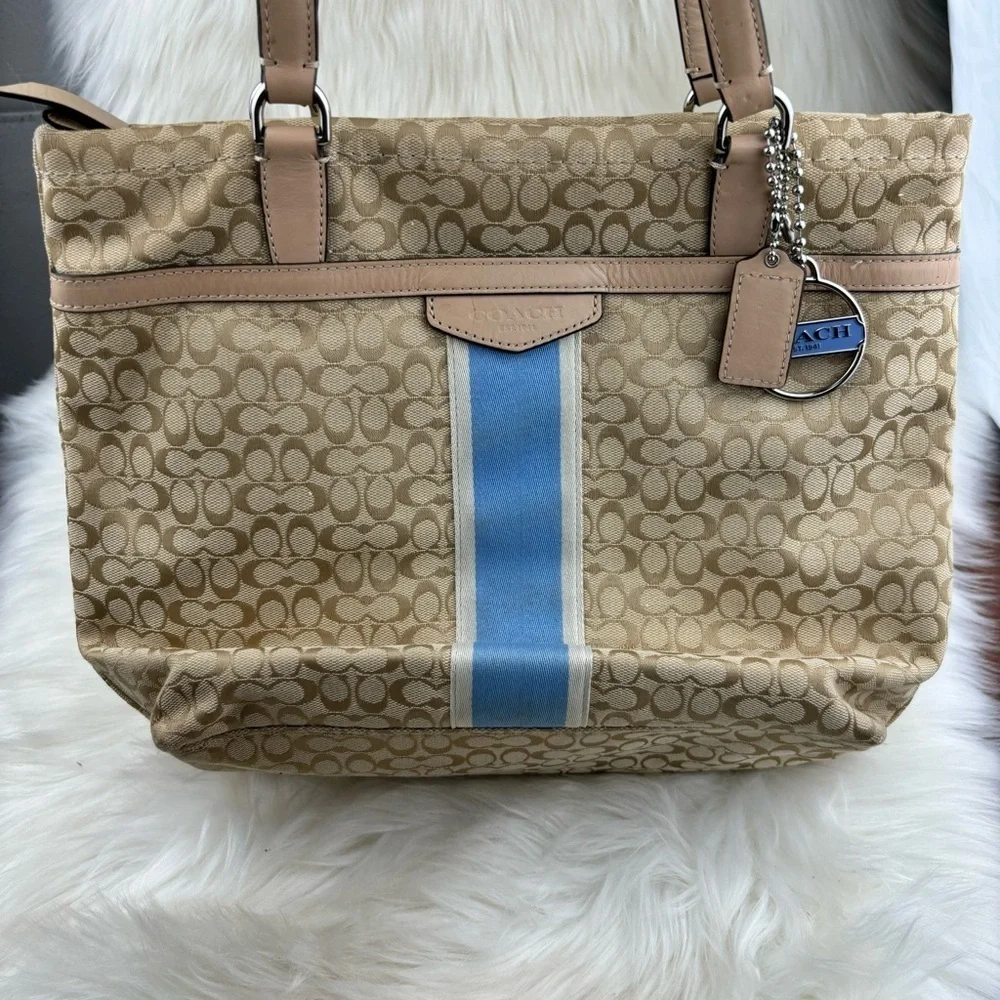 COACH SIGNATURE STRIPE TOTE SHOULDER BAG - Picture 5 of 9
